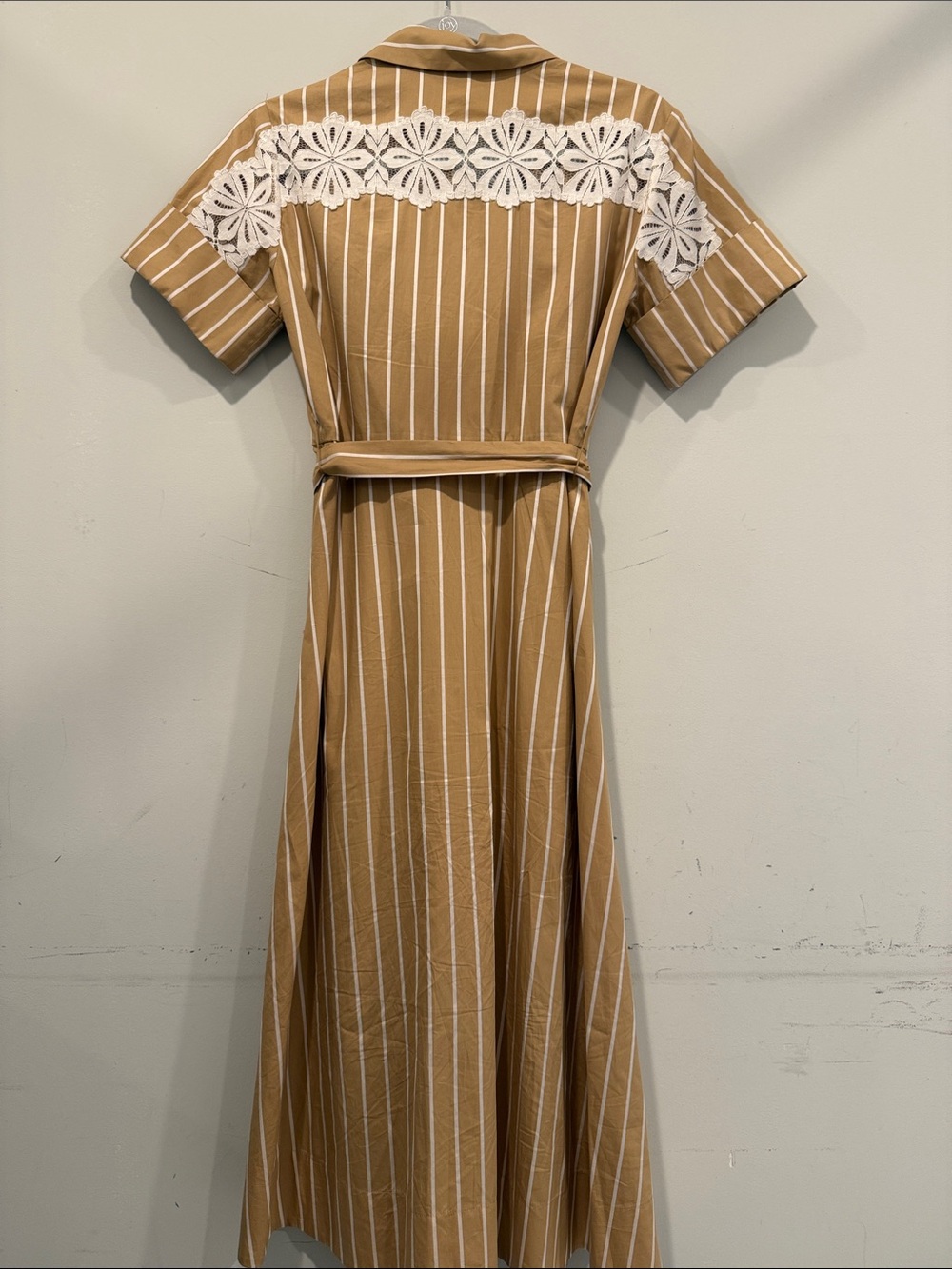 Sandro Camel and White Striped Midi Shirt Dress - Picture 4 of 5